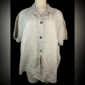 Tropism Beige Linen Blend Short Sleeve Button-Up Shirt Women’s Large